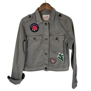 Mossimo‎ Supply Co Gray Patched Cropped Jacket Medium Moto Military